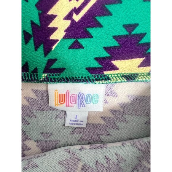 LuLaRoe Cassie Women's Textile Green, Yellow, & Purple Skirt - Picture 3 of 7